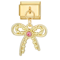 Dangled bow with pink rhinestone