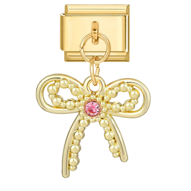 Dangled bow with pink rhinestone
