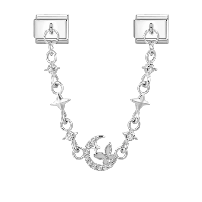 Moon with butterfly chain
