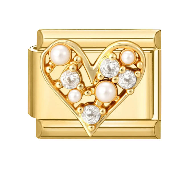 Heart with pearl and rhinestone