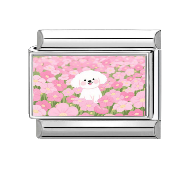 Dog in flowers